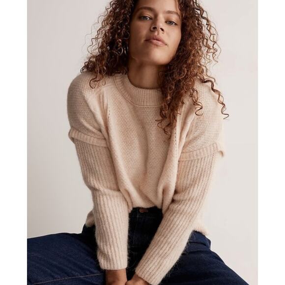 Madewell Alpaca Blend Cable Havener Pullover Sweater Heather powder Relax S - Picture 1 of 13